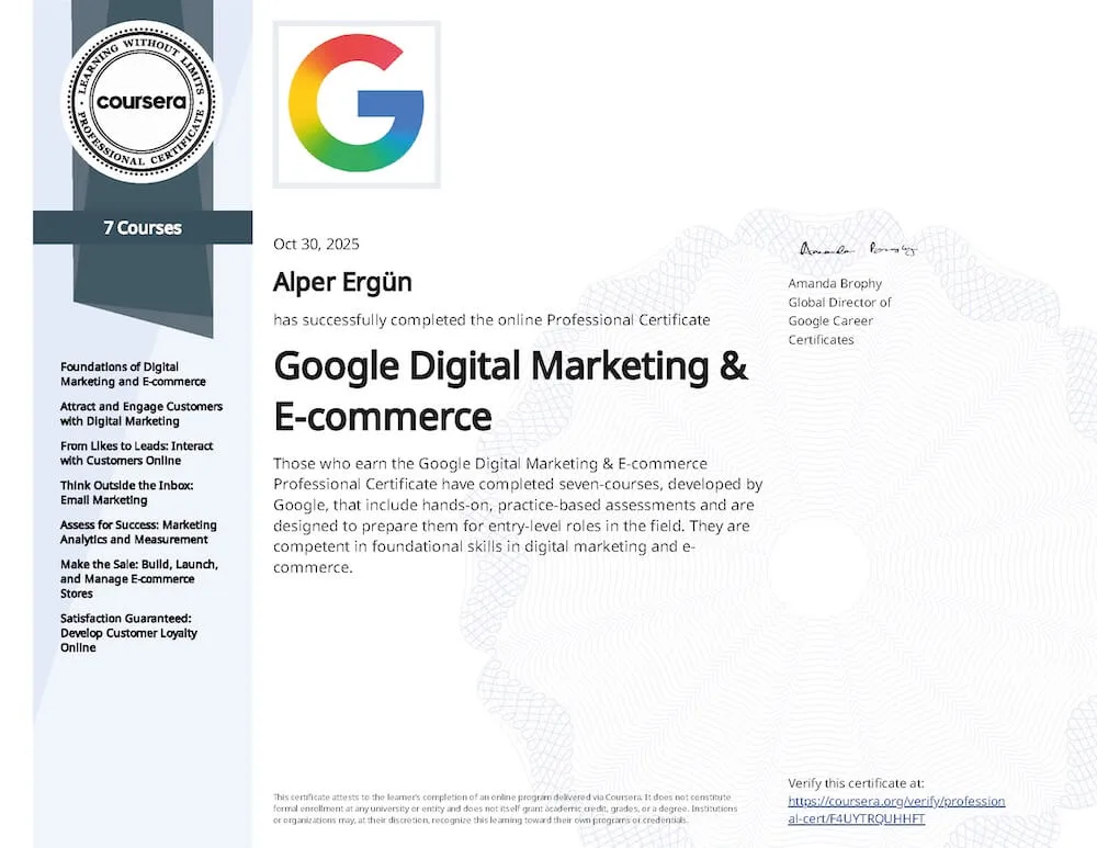 Google Dijital Pazarlama Uzmanı Sertifikası